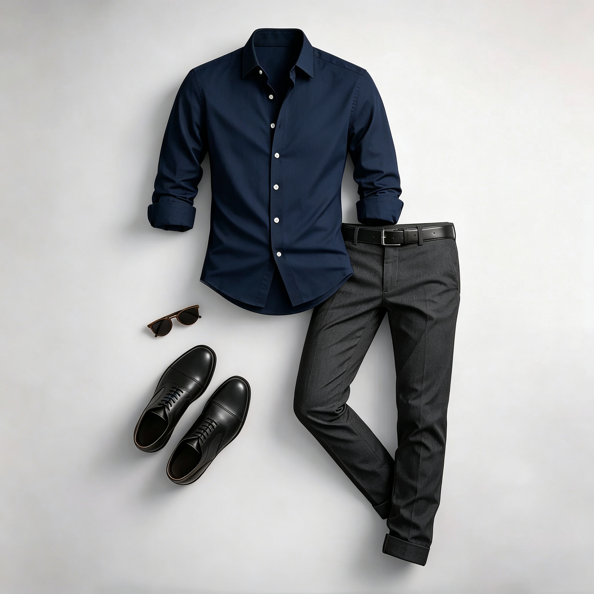 Men's Casual Print Long-Sleeve Shirt and Pants Two Piece Set 