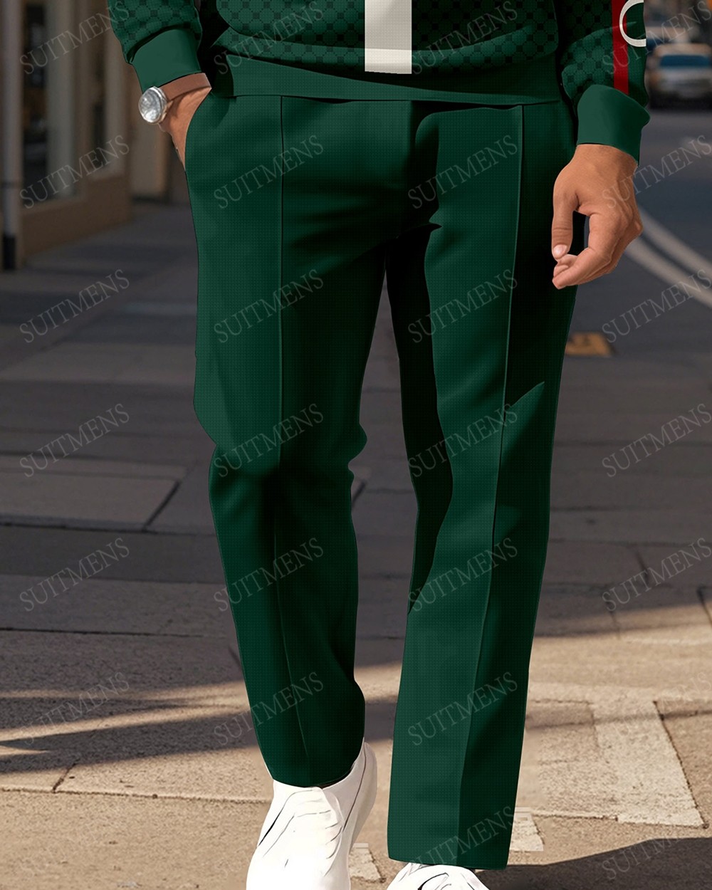 Men's Casual Colorblock Personalized Long Sleeve Polo Shirt Set  002