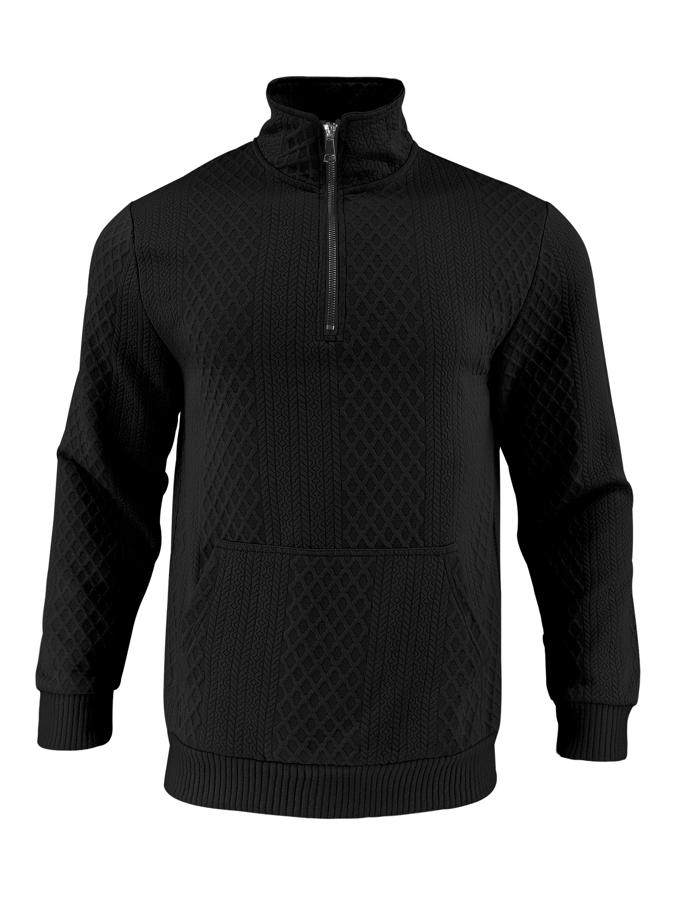 Men's Solid Color Waffle High-Neck Pocket Long Sleeved Sweatshirts