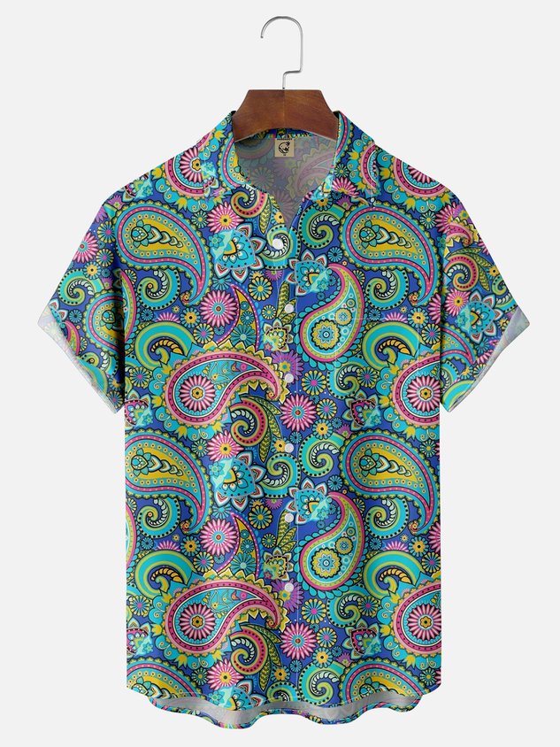 Moisture Wicking Paisley Chest Pocket Hawaiian Shirt