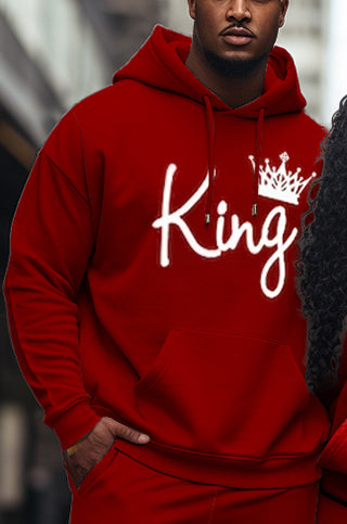 Couple Big Casual Outfit Red King and Queen Hoodie Set