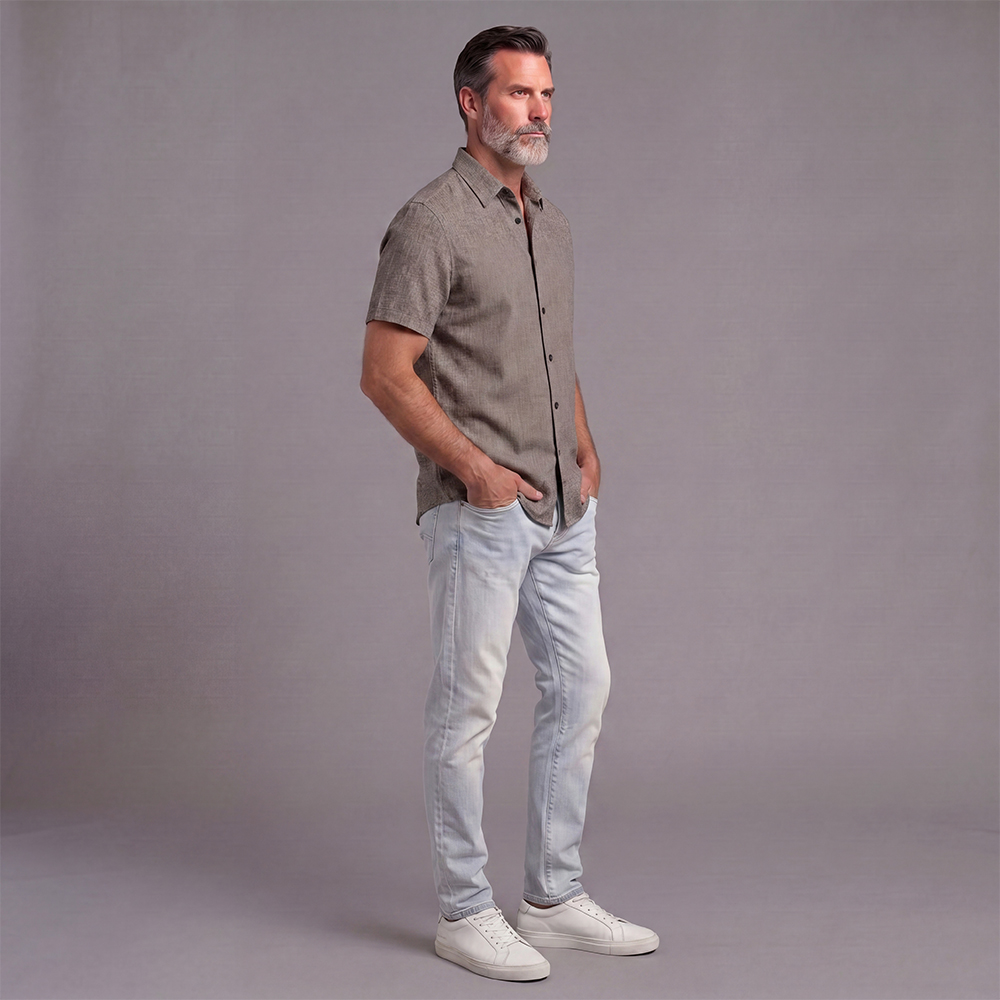Men's Solid-Color Button-Down Shirt