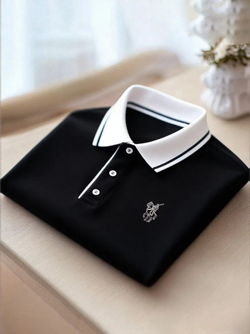 Men's Business Casual Button Short Sleeve Polo Shirt