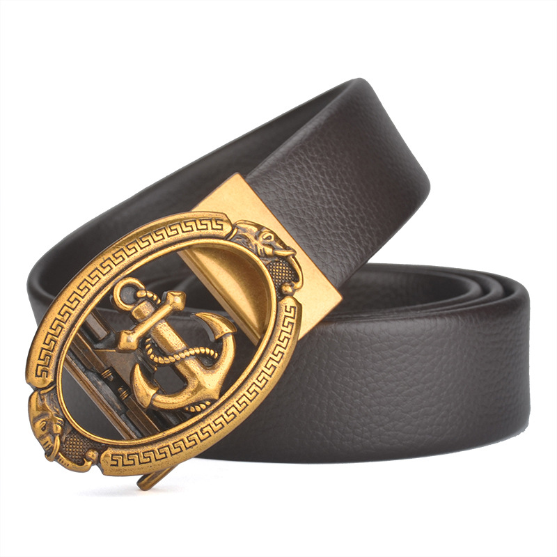 Automatic Anchor Buckle Metal Buckle Leather Belt