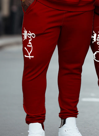 Couple Big Casual Outfit Red King and Queen Hoodie Set