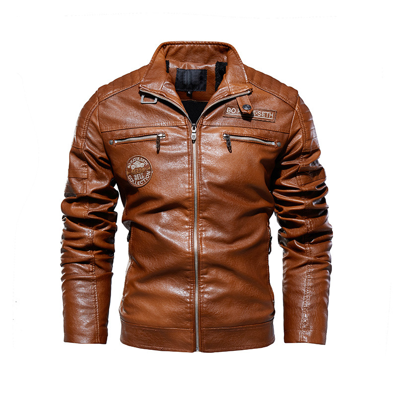 Men's Motorcycle Jacket Plush Leather Jacket