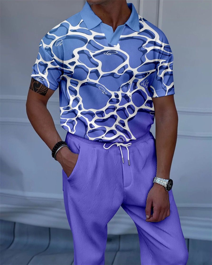 Men's Luxury Casual Textured Polo Short Sleeve Suit - 117
