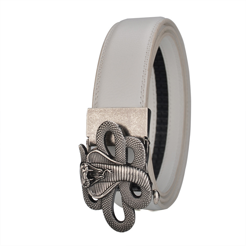 Retro-Style Cobra Metal Buckle Leather Belt