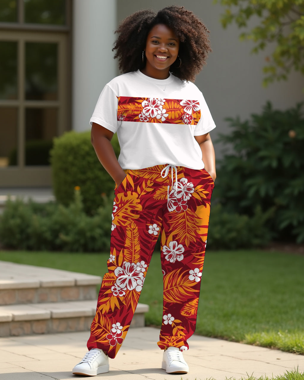 Couple Holiday Hawaiian Style T-Shirt Pants Suit Large