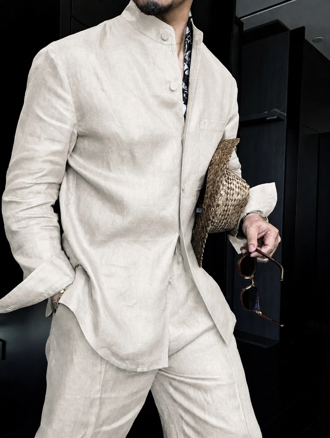 Premium Linen Mandarin Collar 2-Piece Suit | Old Money Style Breathable Set for Men