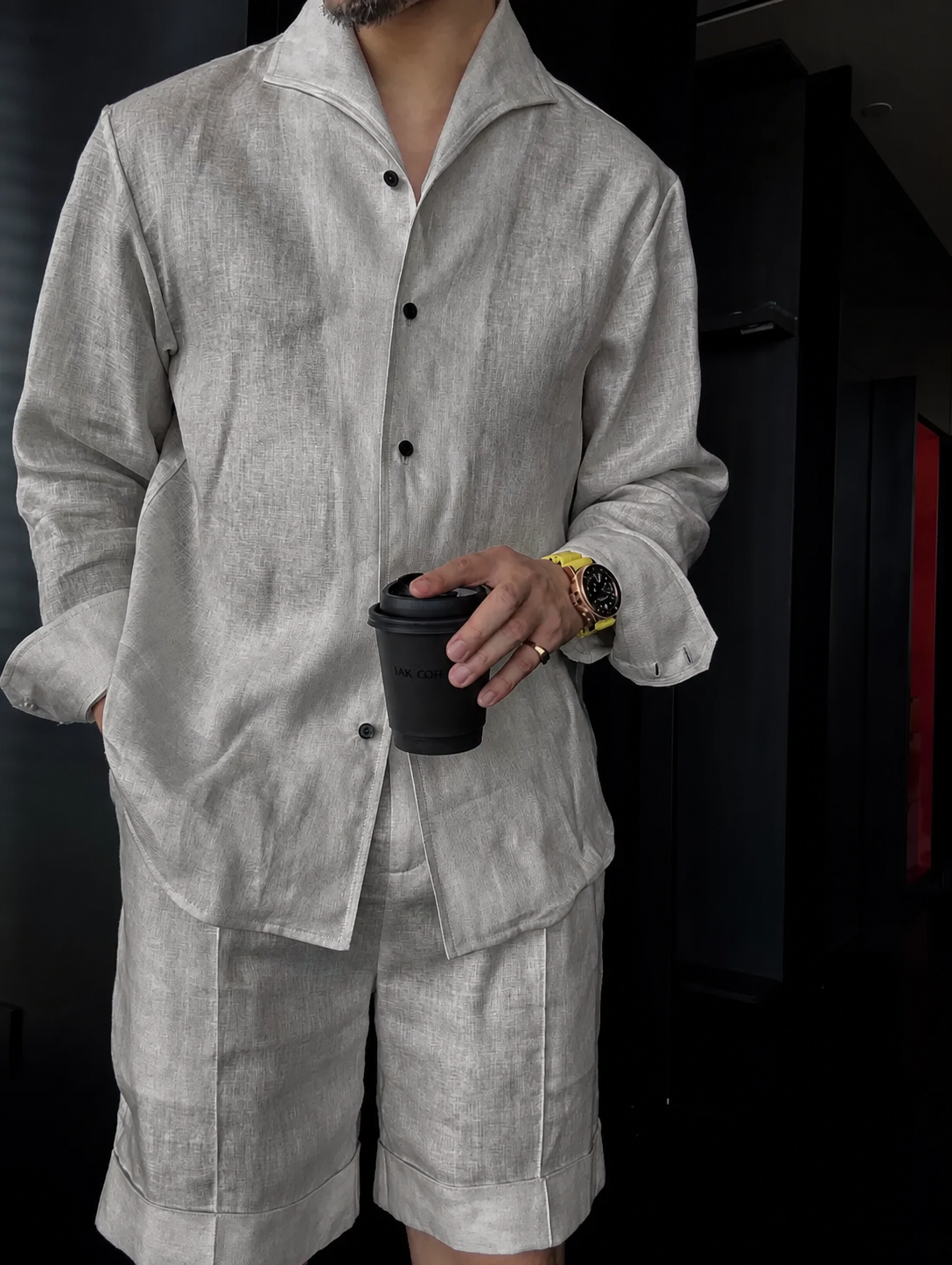 Men's Summer Linen Mandarin Collar Blazer & Shorts Set