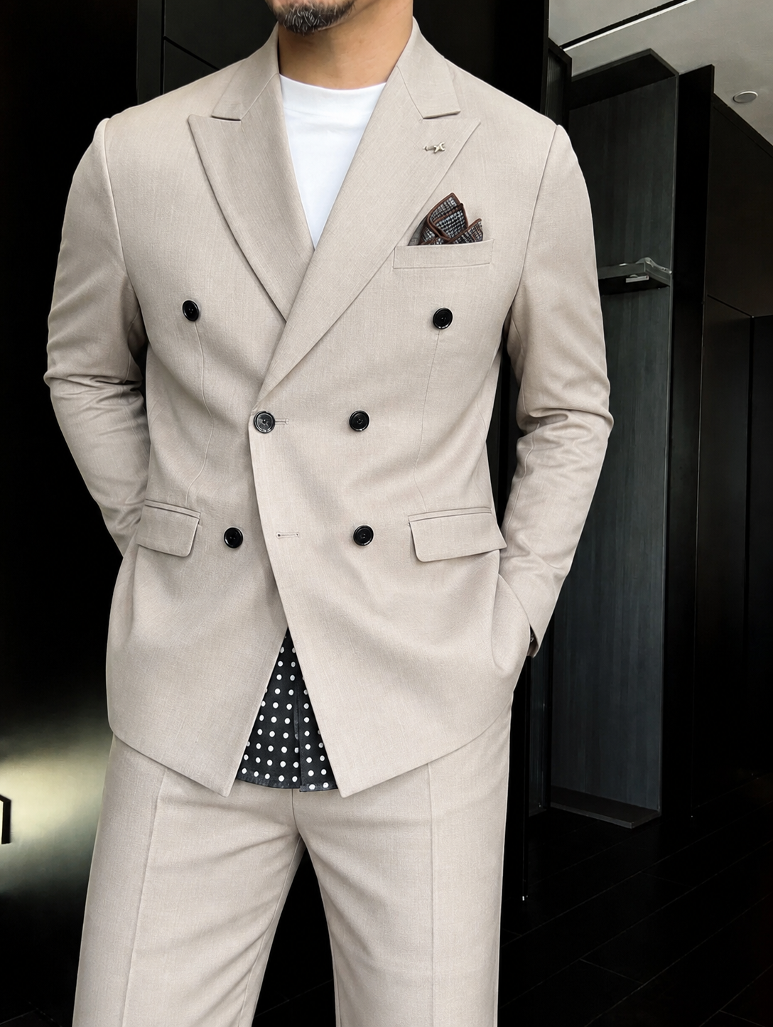 Men's Casual Suit Set – Slim-Fit, Stylish Double-Breasted Suit (Suitable for Grooms and Wedding Attire)