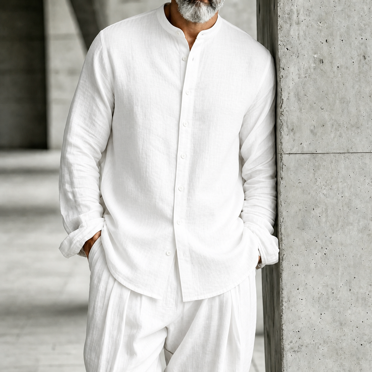 Men's Stand-Collar Half-Open Henley Shirt and Trousers Set