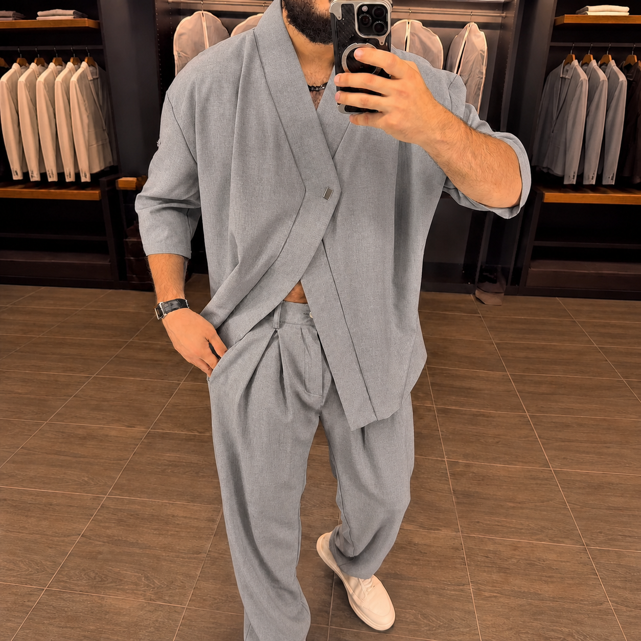 Premium Mandarin Collar 2-Piece Set | Old Money Style Breathable Set for Men