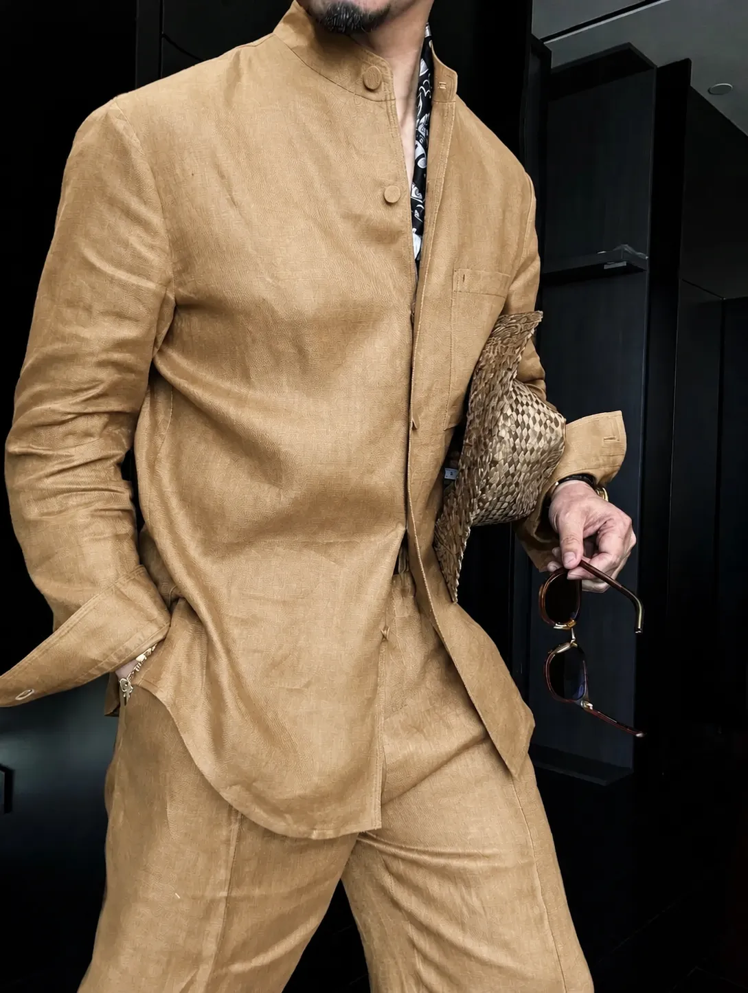 Premium Linen Mandarin Collar 2-Piece Suit | Old Money Style Breathable Set for Men