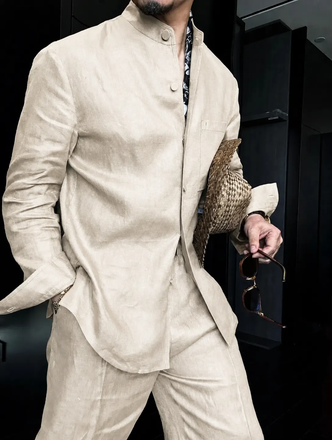 Premium Linen Mandarin Collar 2-Piece Suit | Old Money Style Breathable Set for Men