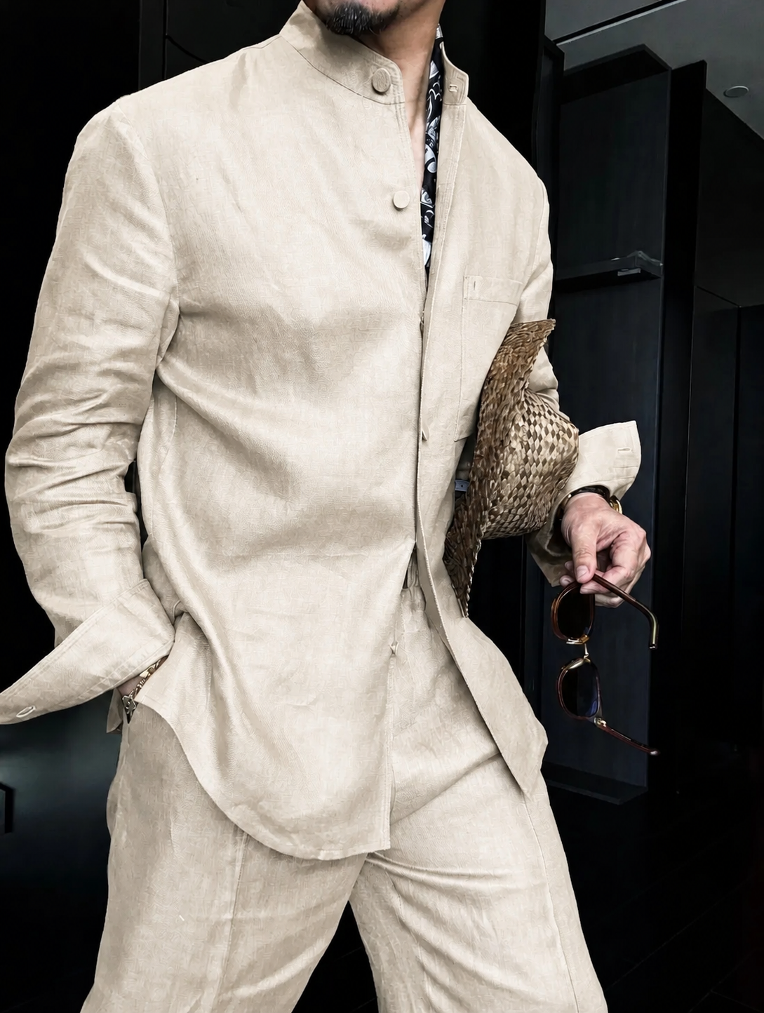 Premium Linen Mandarin Collar 2-Piece Suit | Old Money Style Breathable Set for Men