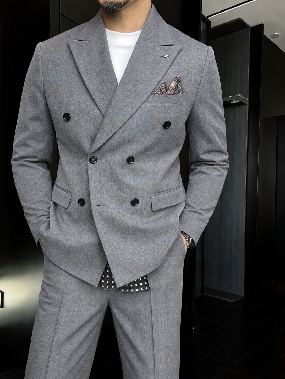 Men's Casual Suit Set – Slim-Fit, Stylish Double-Breasted Suit (Suitable for Grooms and Wedding Attire)