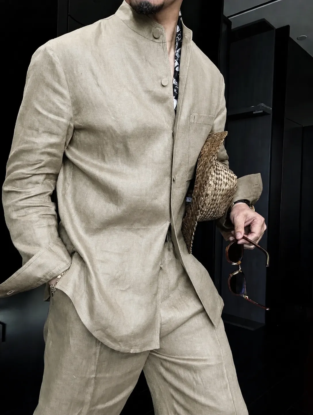 Premium Linen Mandarin Collar 2-Piece Suit | Old Money Style Breathable Set for Men
