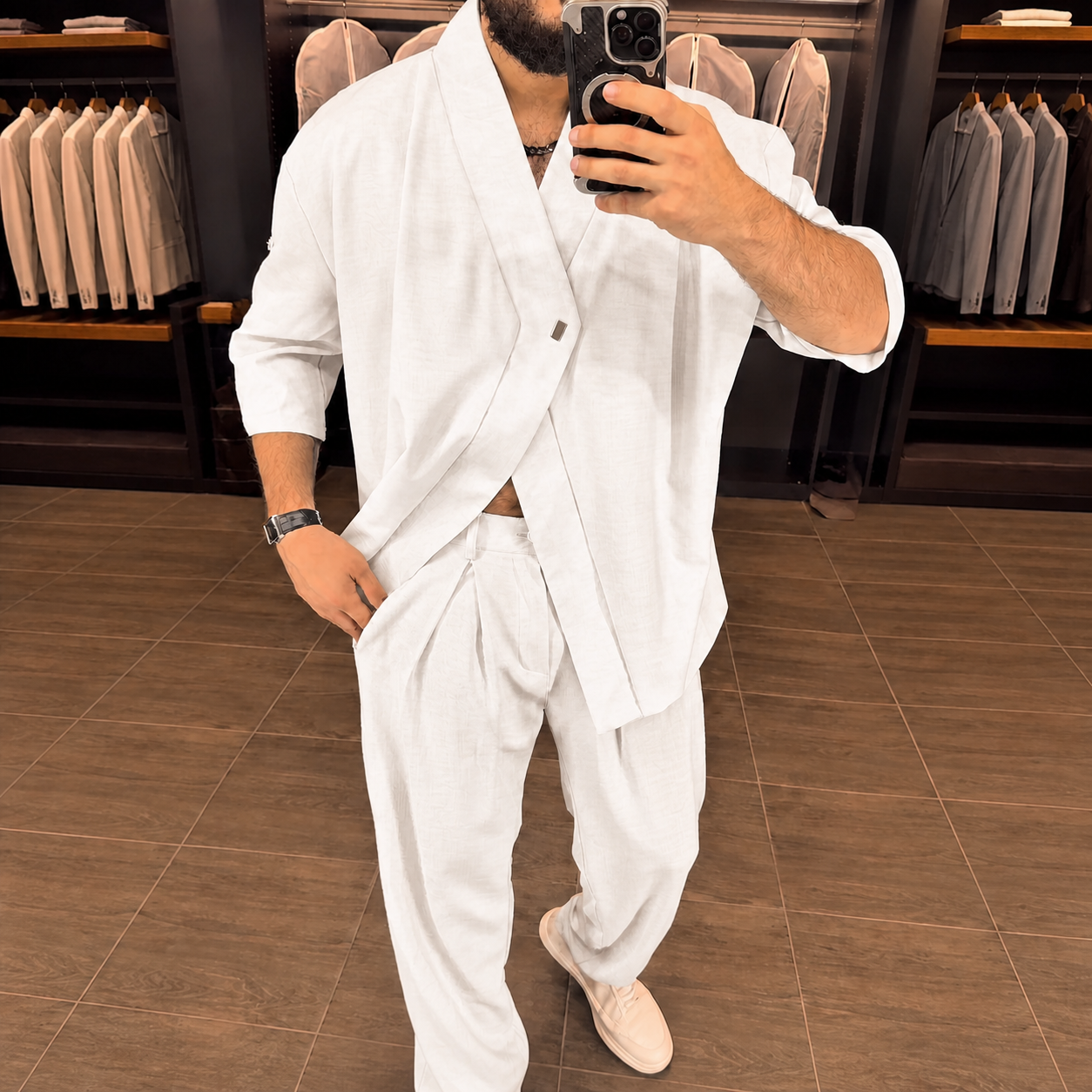 Premium Mandarin Collar 2-Piece Set | Old Money Style Breathable Set for Men