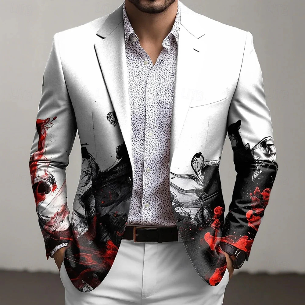 Men's Graphic Blazer Jacket Coat Comfortable Breathable Artistic Casual Daily Party Evening Wear 3D Print Buttons Multi Pocket Fall & Winter Spring Notch Long Sleeve Blue Red Green