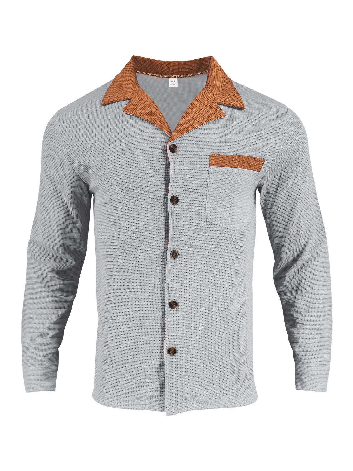 Men's Waffle Solid Color Long Sleeves Blouses&Shirts Tops