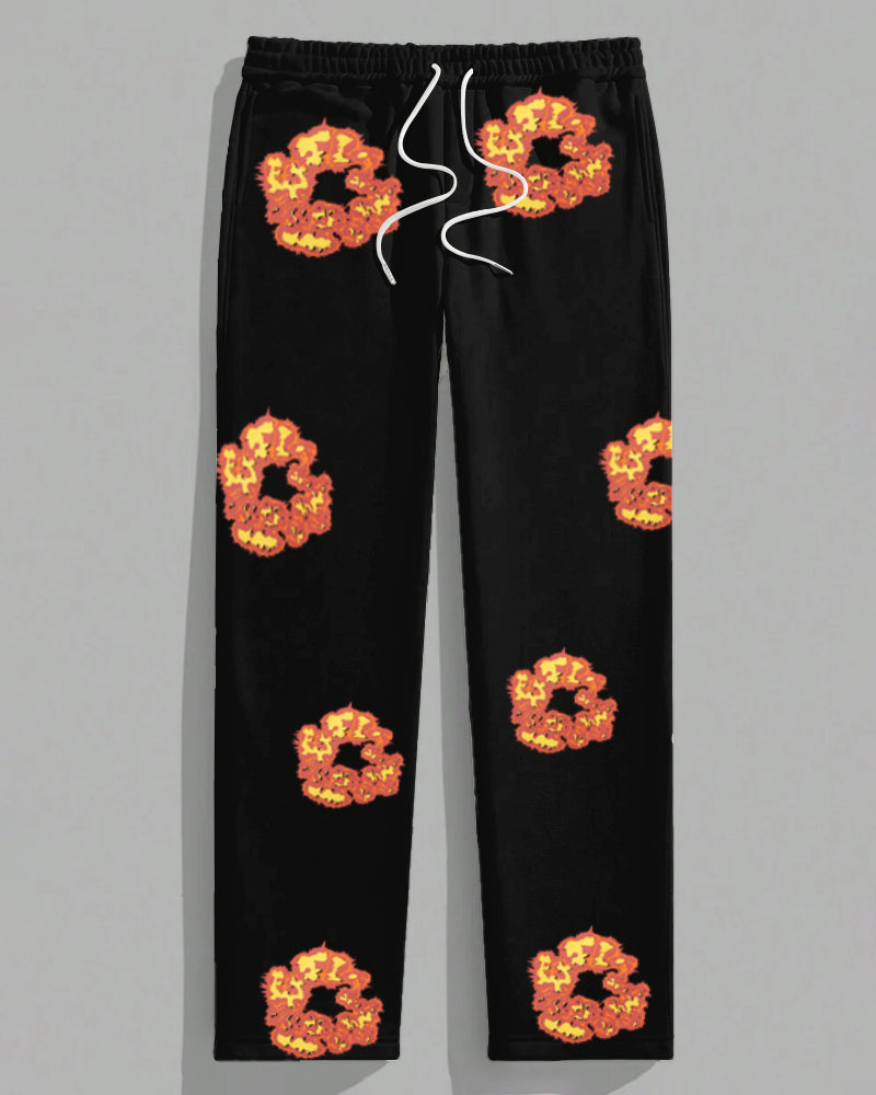 Couple Beautiful Love Flower T-shirt Trousers Suit Large