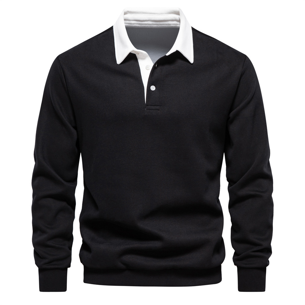 Men's Lapel Collar Contrast Color Long Sleeves Sweatshirt