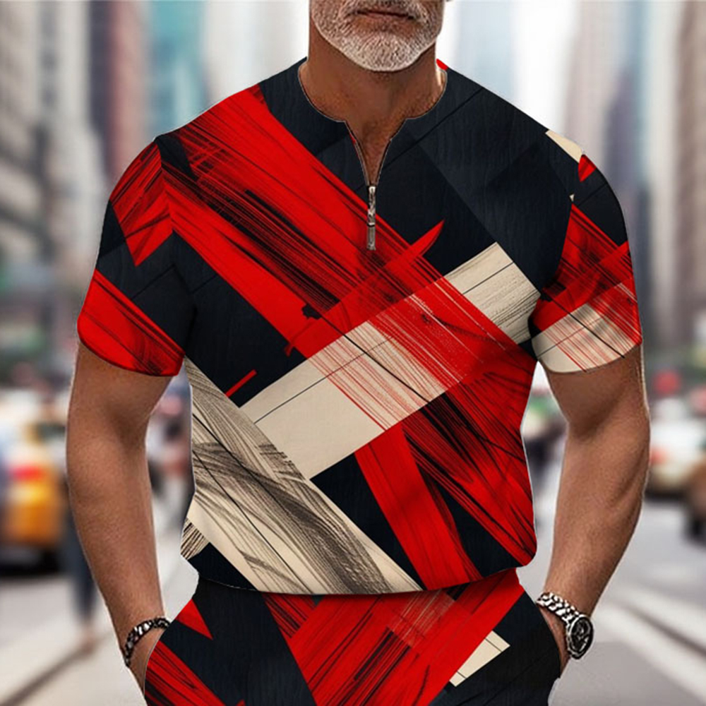 Men's Fashion Casual Round-Neck Geometric Printed Short-Sleeved Two-Piece Set