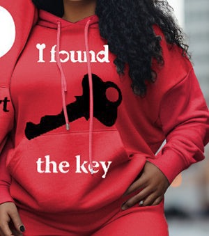 Couple Plus Size Casual Couple Wear Locked Heart Key Graffiti Hoodie Set
