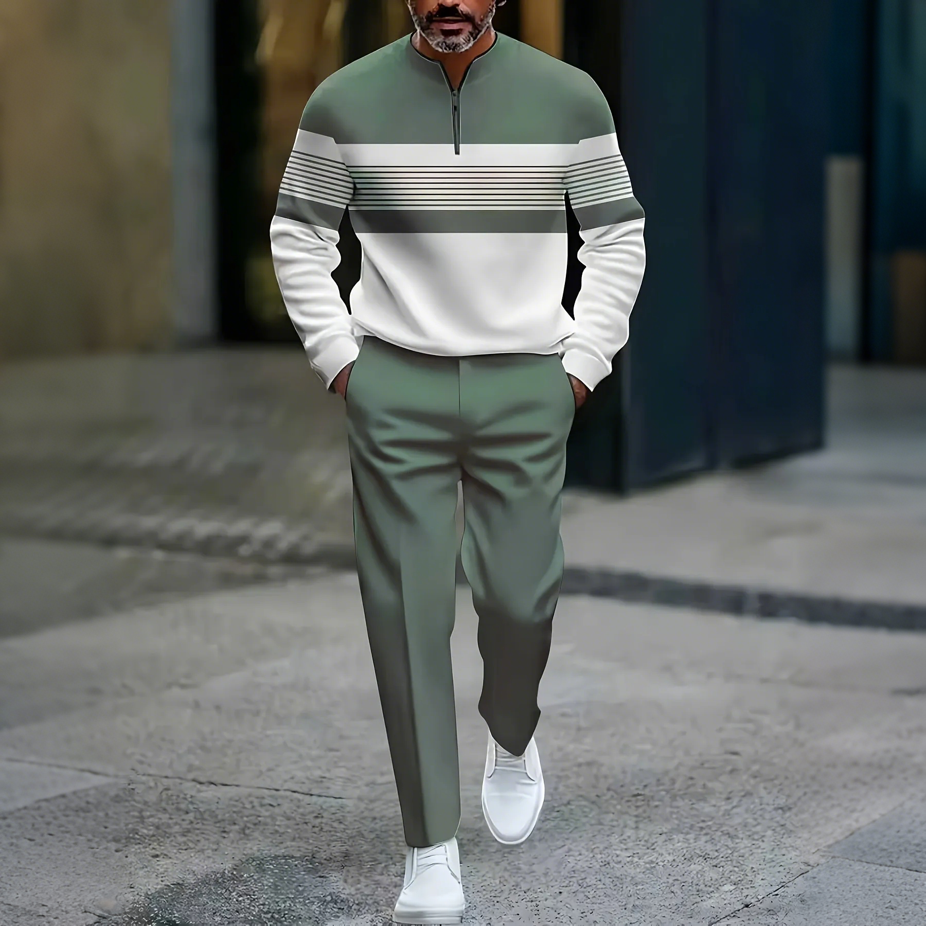 Zipper Long-sleeved Trousers Set