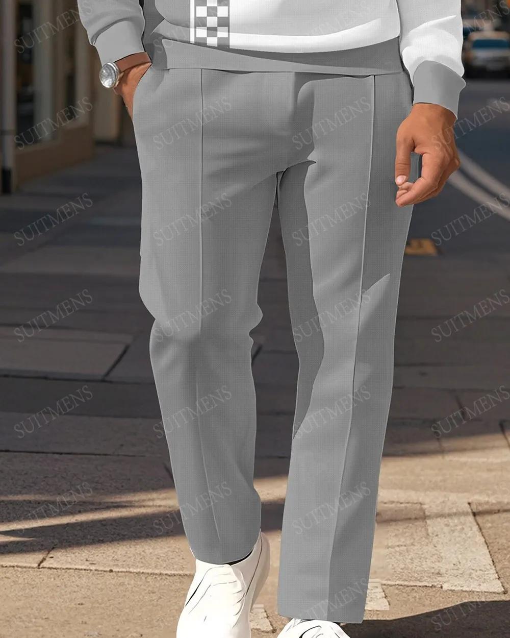 Men's Casual Colorblock Personalized Long Sleeve Polo Shirt Set  007