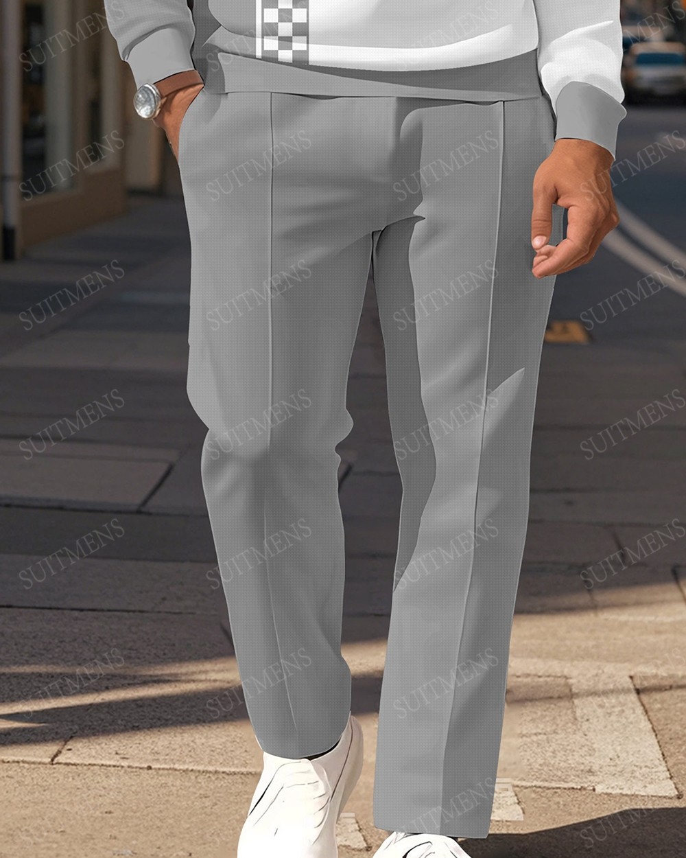 Men's Casual Colorblock Personalized Long Sleeve Polo Shirt Set  007