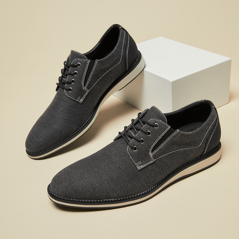 Men's Retro Business Pointed Lace-Up Canvas Shoes