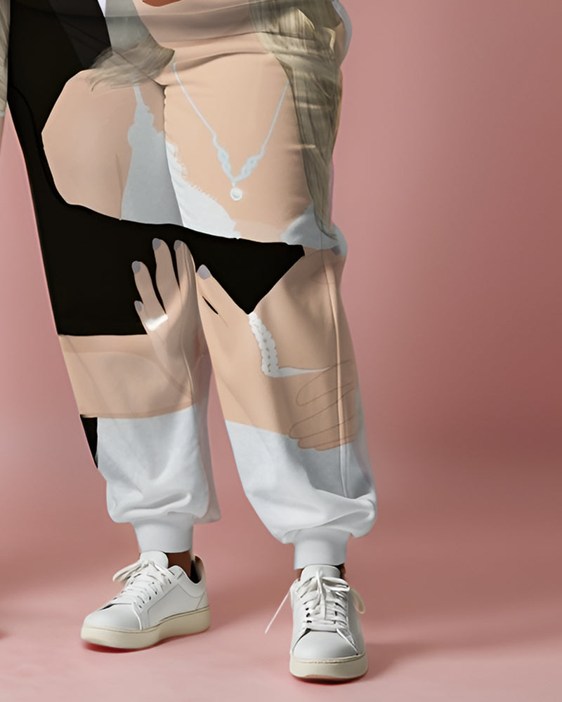 Couple Plus Size Couple Wedding Cartoon Pattern Crown Print Hoodie Set