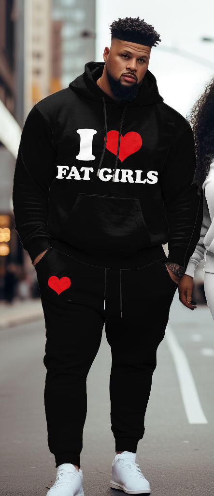 Couple Plus Size Casual I Love Fat Guy/Girl Hoodie Set