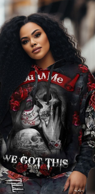 Big & Tall Couple Skull Hoodie And Sweatpants Set You And Me We Got This