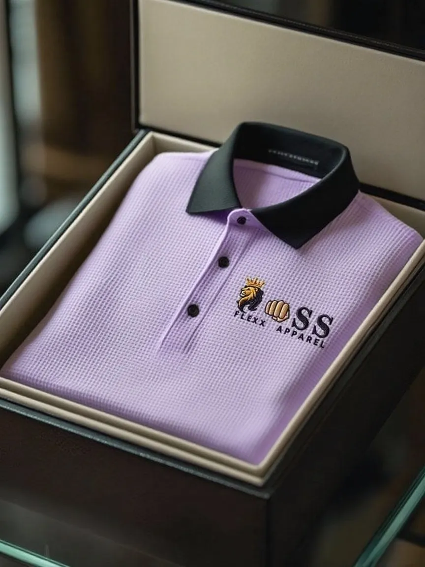 Men's Fashion Business Style Letter Printed Waffle Casual Short Sleeve POLO Shirt