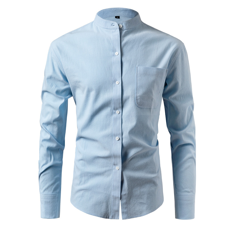 Men's Business Solid Color Stand Collar Long-Sleeve Shirt