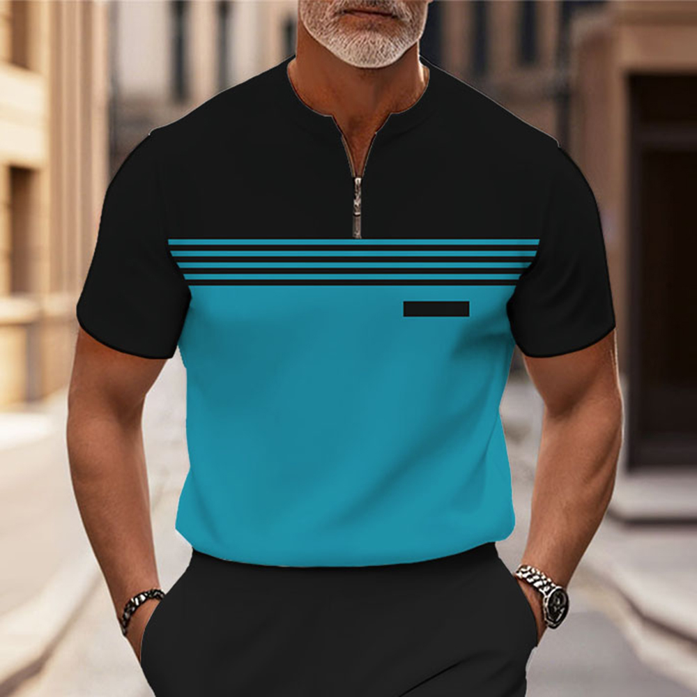 Men's Fashion Casual Round-Neck Geometric Printed Short-Sleeved Two-Piece Set