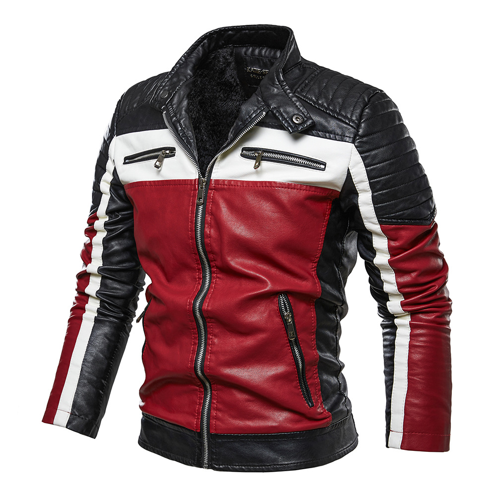 Men's Motorcycle Jacket Plush Leather Jacket
