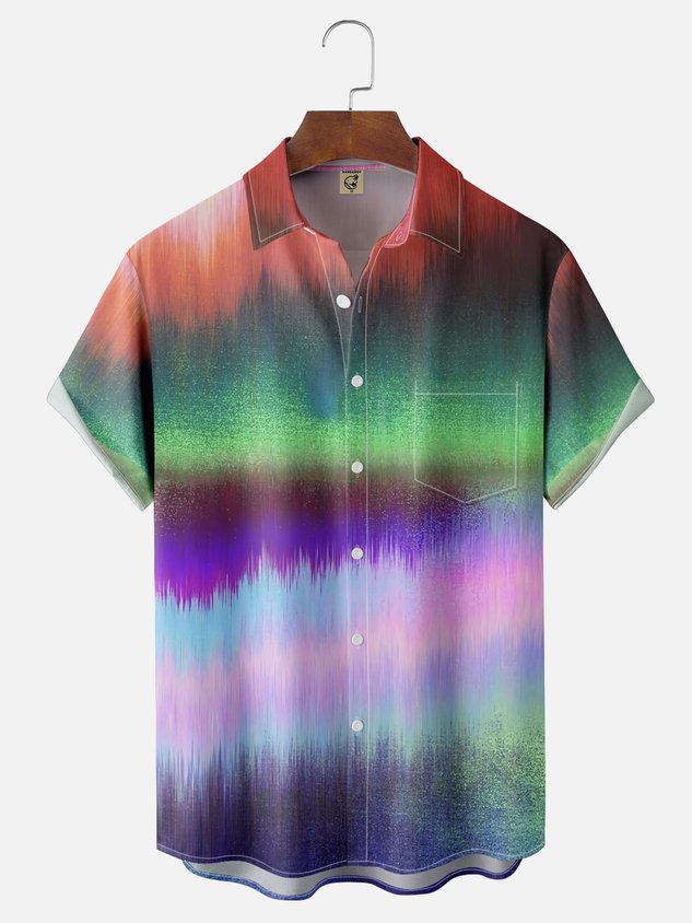 Moisture-wicking Gradient Color Chest Pocket Casual Shirt