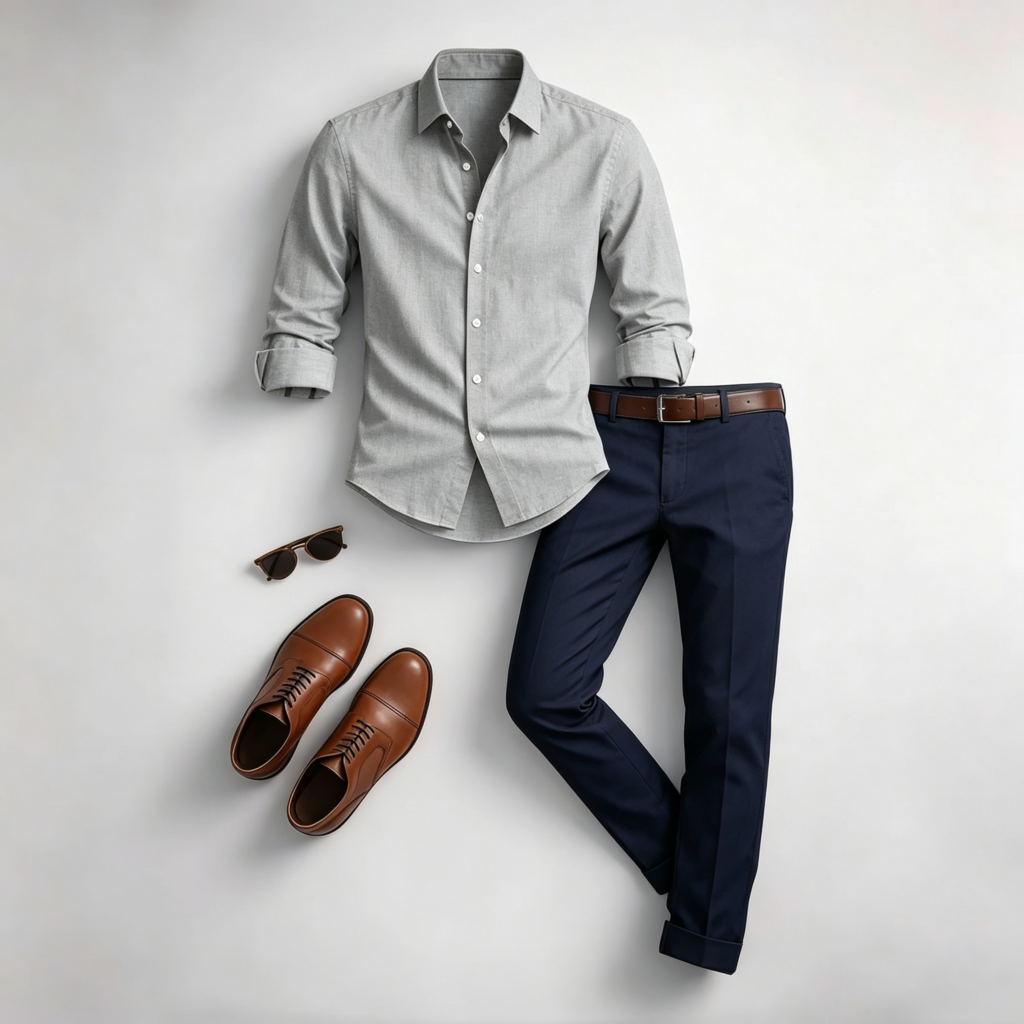 Men's Casual Print Long-Sleeve Shirt and Pants Two Piece Set 