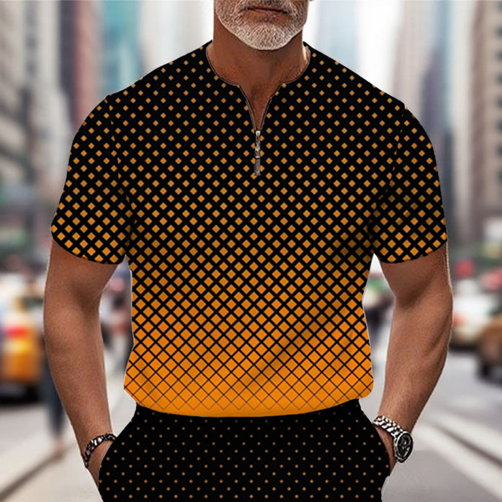 Men's Fashion Casual Round-Neck Geometric Printed Short-Sleeved Two-Piece Set