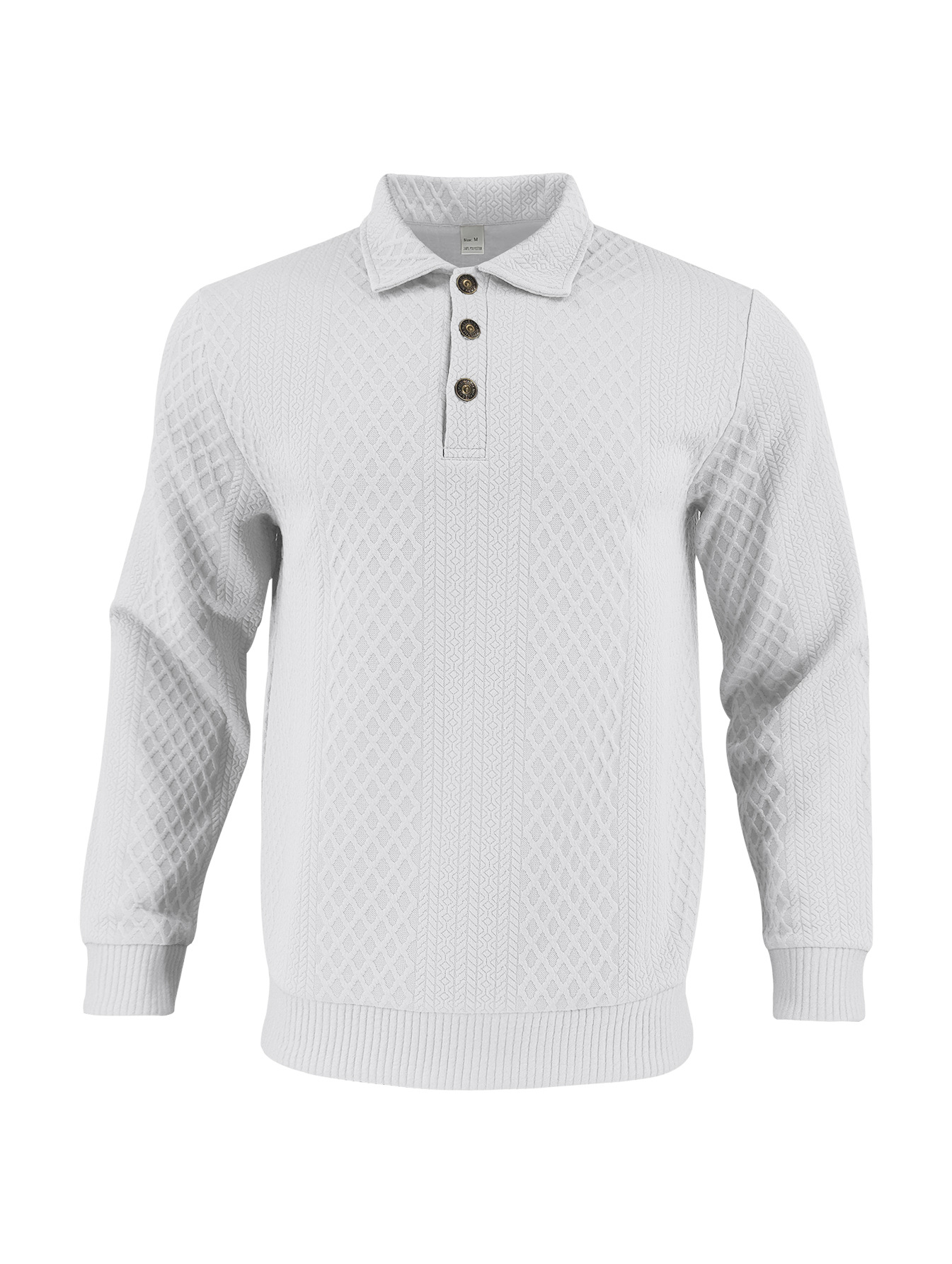Men's Casual Solid Color Lapel-Collar Long Sleeved Jacquard Polo Shirts