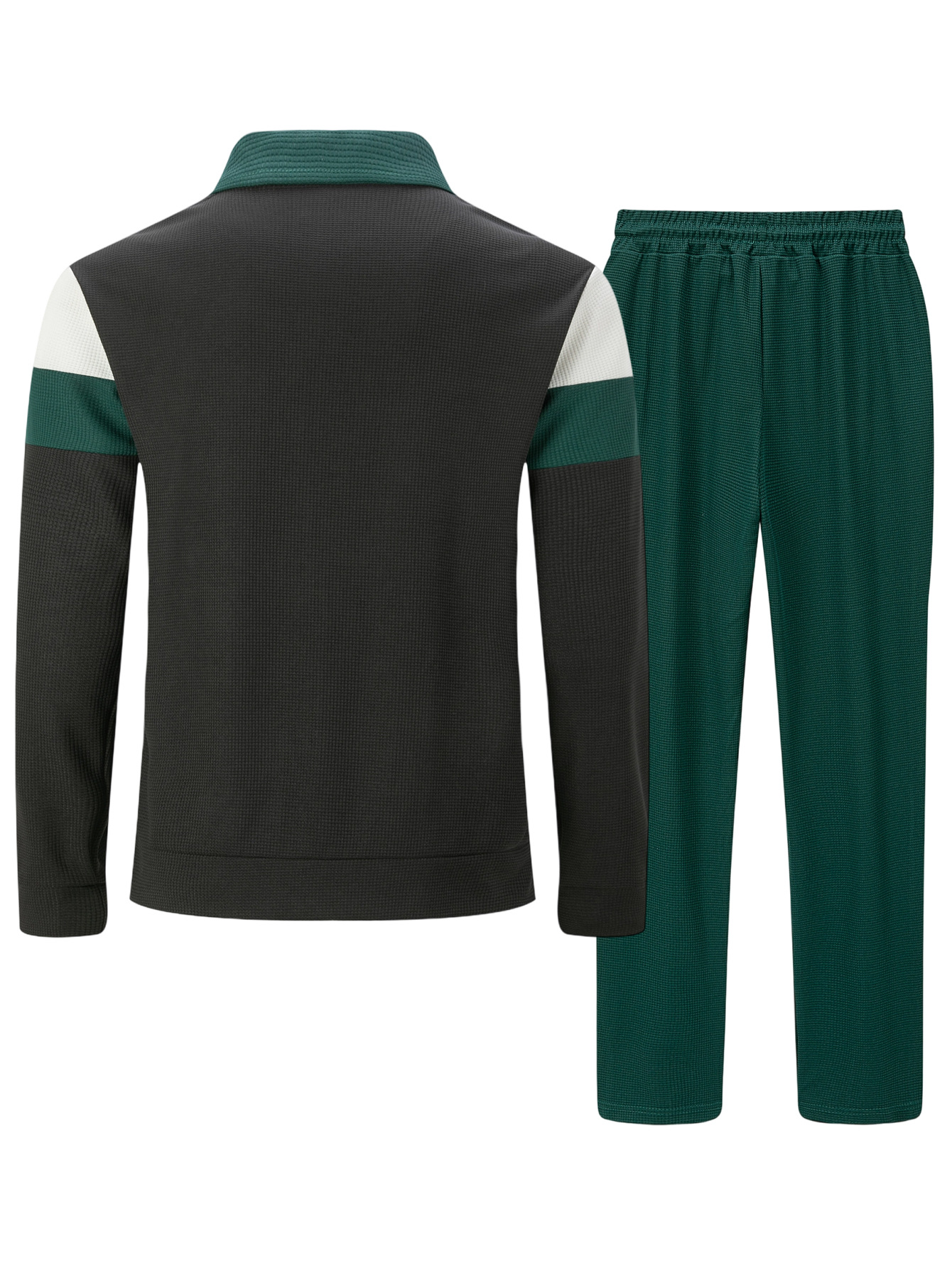 Men's Casual Color Matching Lapel-Collar Zipper Long Sleeved Jacket & Trousers Two-Piece Set