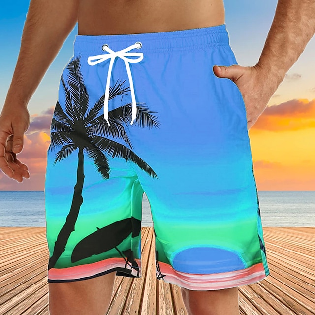 Men's Graphic Coconut Tree Swim Trunks Swim Shorts Board Shorts Mid Waist Streetwear Hawaiian Boho Casual Daily Holiday Drawstring Elastic Waist 3D Print Designer Clothing Apparel