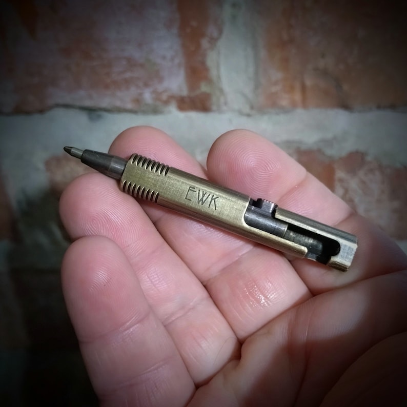 Brass retro mini bolt action pen - Writing tool. Golf scorecard pen. EDC, pocket carry. Camping kit gift.