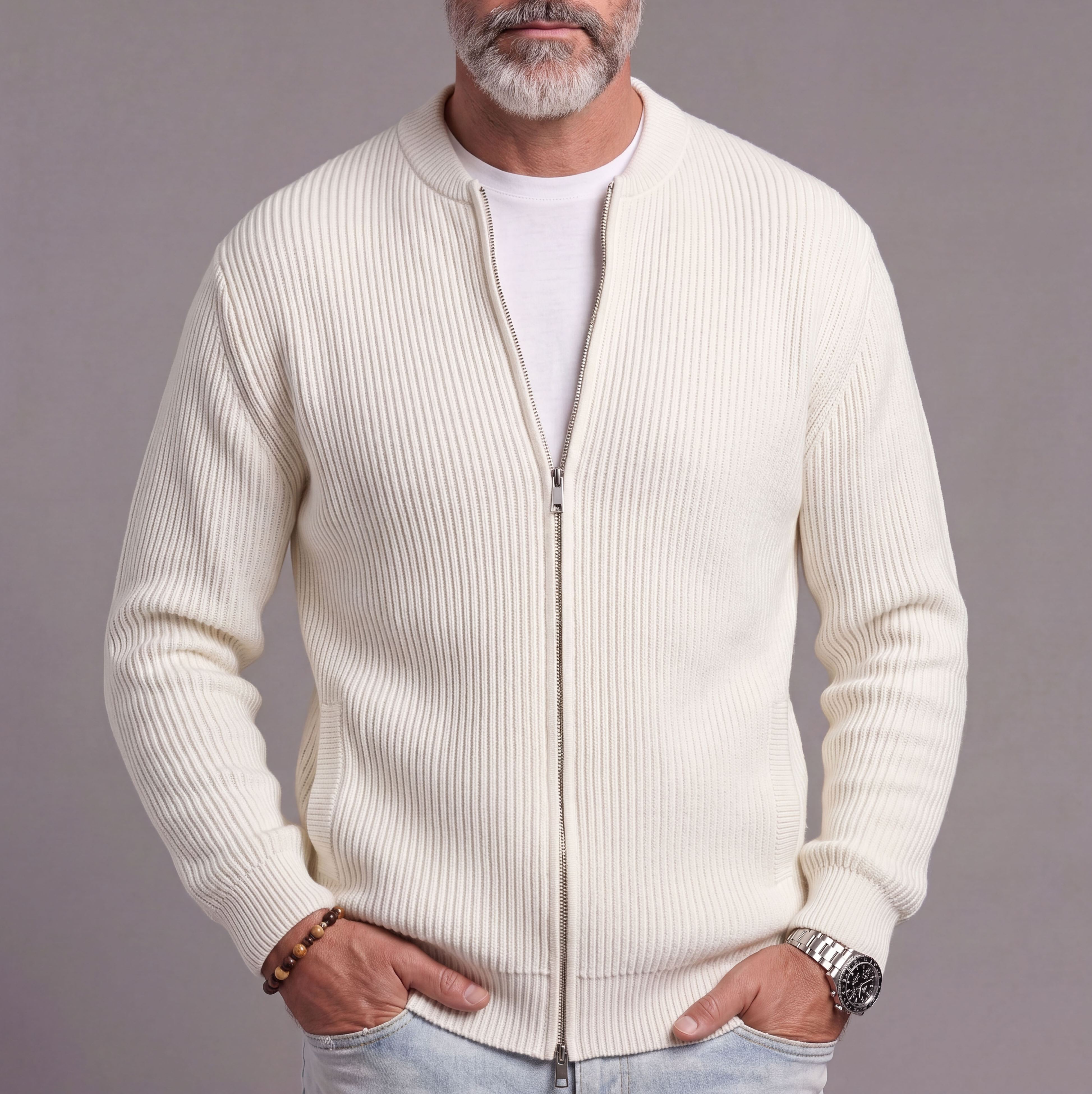 Men's Warm, Slim-Fit Solid-Color Knit Cardigan