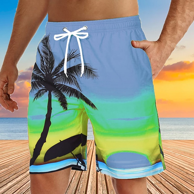 Men's Graphic Coconut Tree Swim Trunks Swim Shorts Board Shorts Mid Waist Streetwear Hawaiian Boho Casual Daily Holiday Drawstring Elastic Waist 3D Print Designer Clothing Apparel